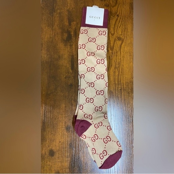 Gucci Accessories - Luxury Tan & Red Gucci Knee High Socks